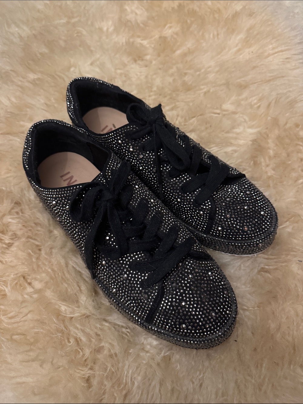 INC International Concepts Black Crystal-Embellished Lace-Up Sneaker - Picture 3 of 10